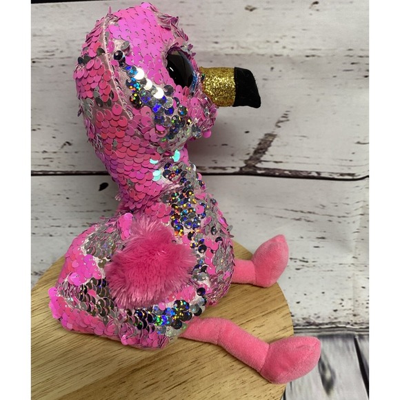 Ty Flippables Pinky the Pink and Silver Flamingo Color Changing Sequin Plush - Picture 4 of 5